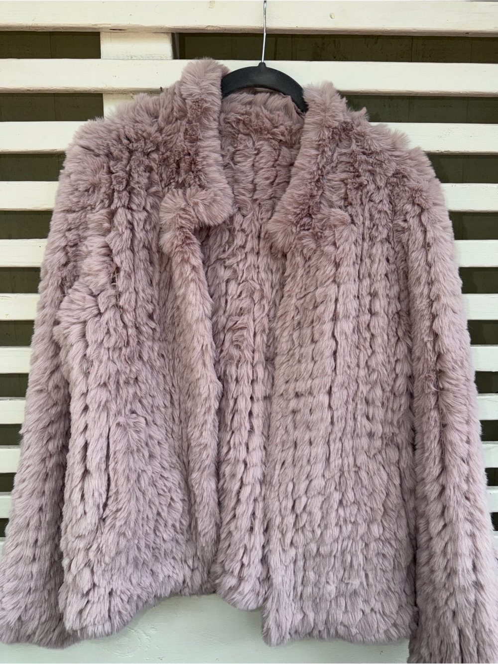 Plush Faux Fur Jacket in Light Mauve - Women's Coat